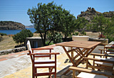 Front terrace with the bay beyond - Beach house/villa, Patmos, Greece
