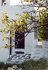Entrance to the beach house, with traditional paving and steps - Patmos, Greece