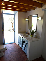Bathroom looking from inner door to outer door - Beach house/villa, Patmos, Greece
